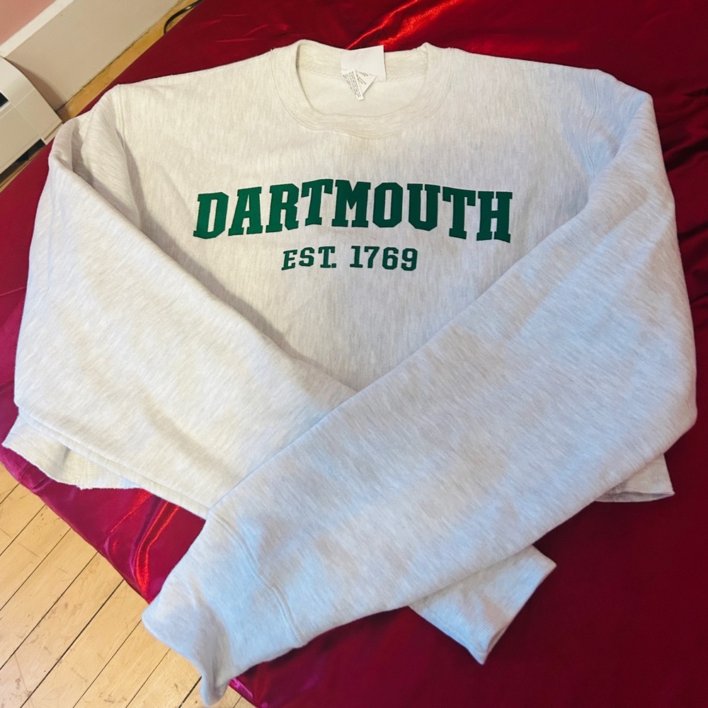 Champion Light Gray Crewneck with Green Dartmouth Print